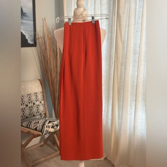 Theory Wide-Leg Pleated Pants Admiral Stripe Orange Poppy Size 8 - Picture 3 of 9